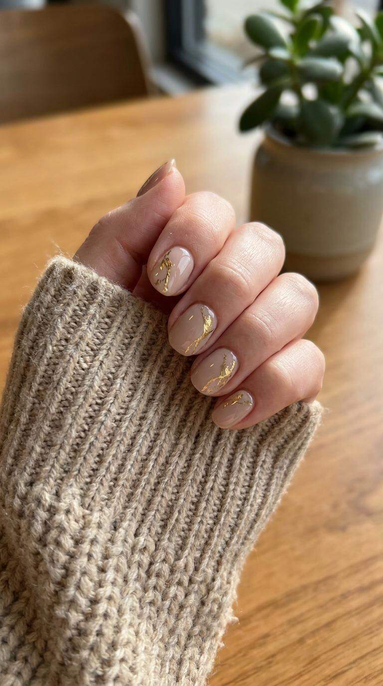 Gold Accented Shellac Manicure