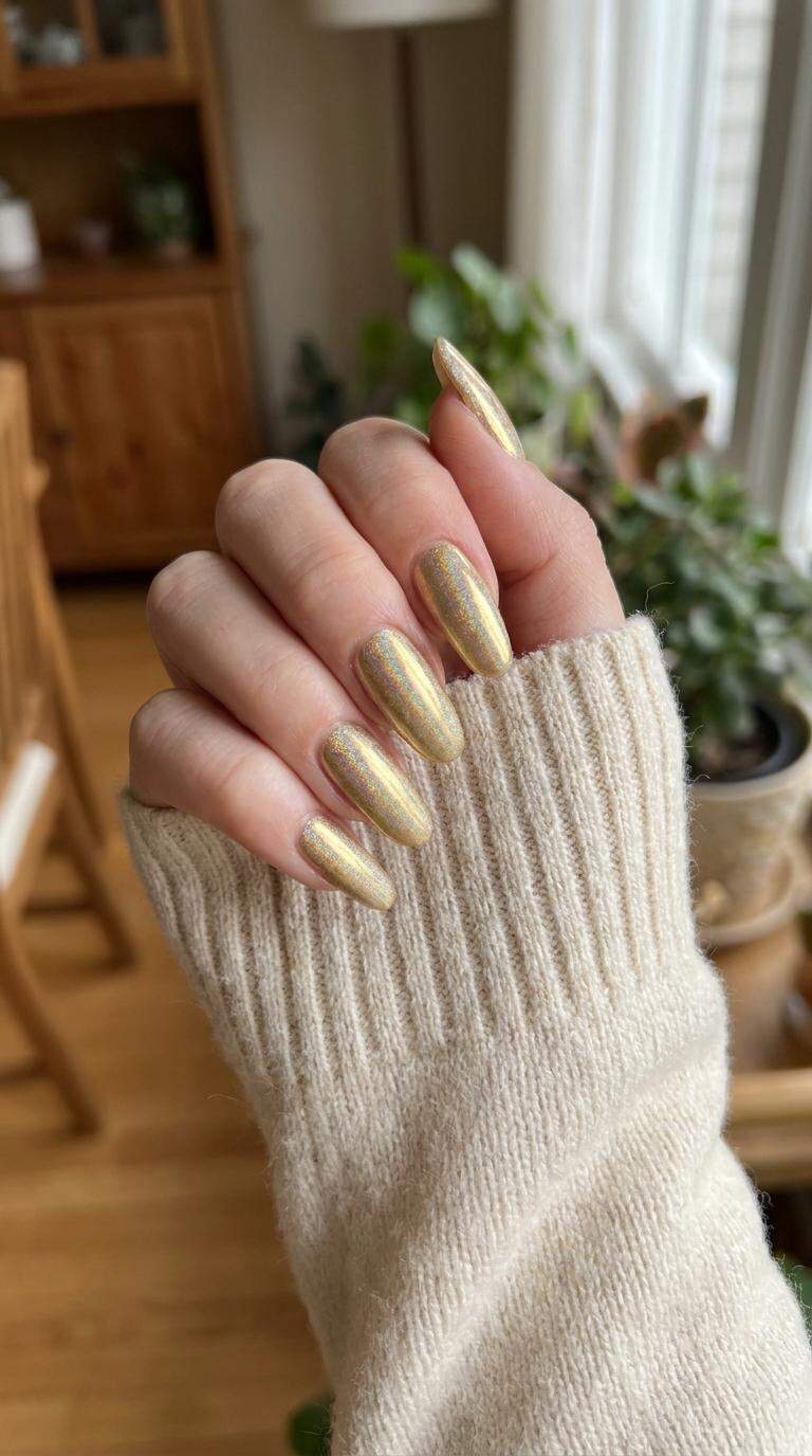 Gold Chrome Holographic Nails