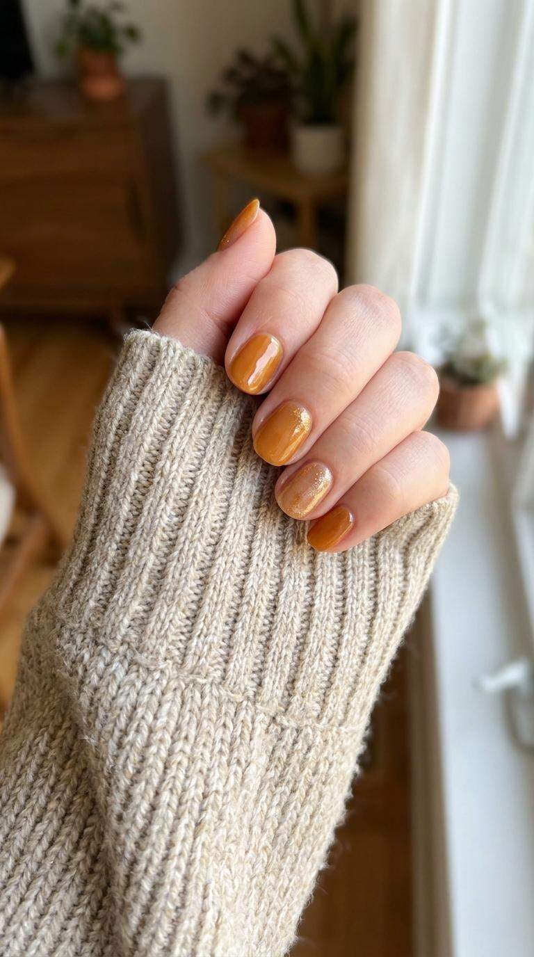 Golden Honey Accent Nails