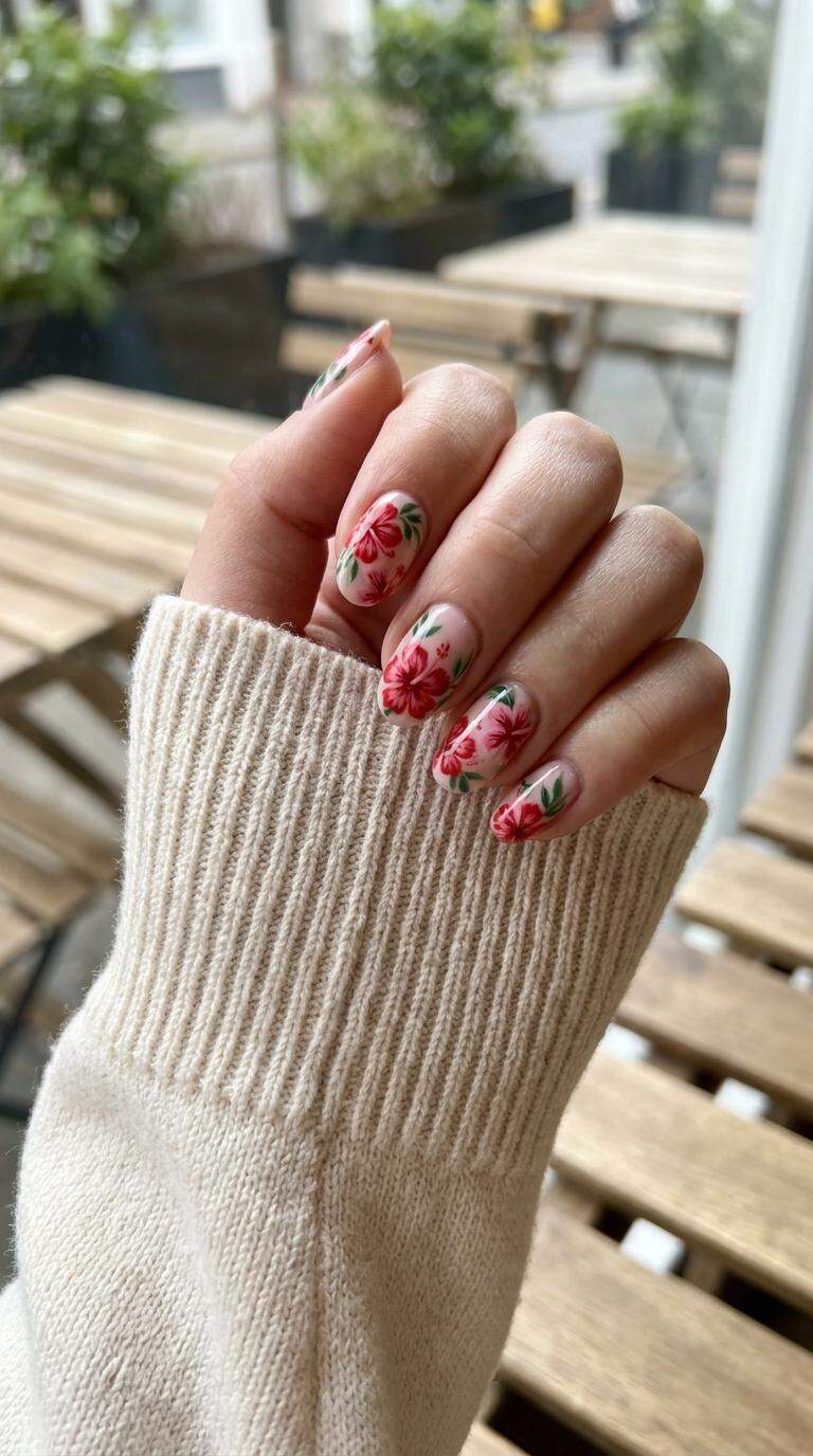 Hibiscus Floral Nails