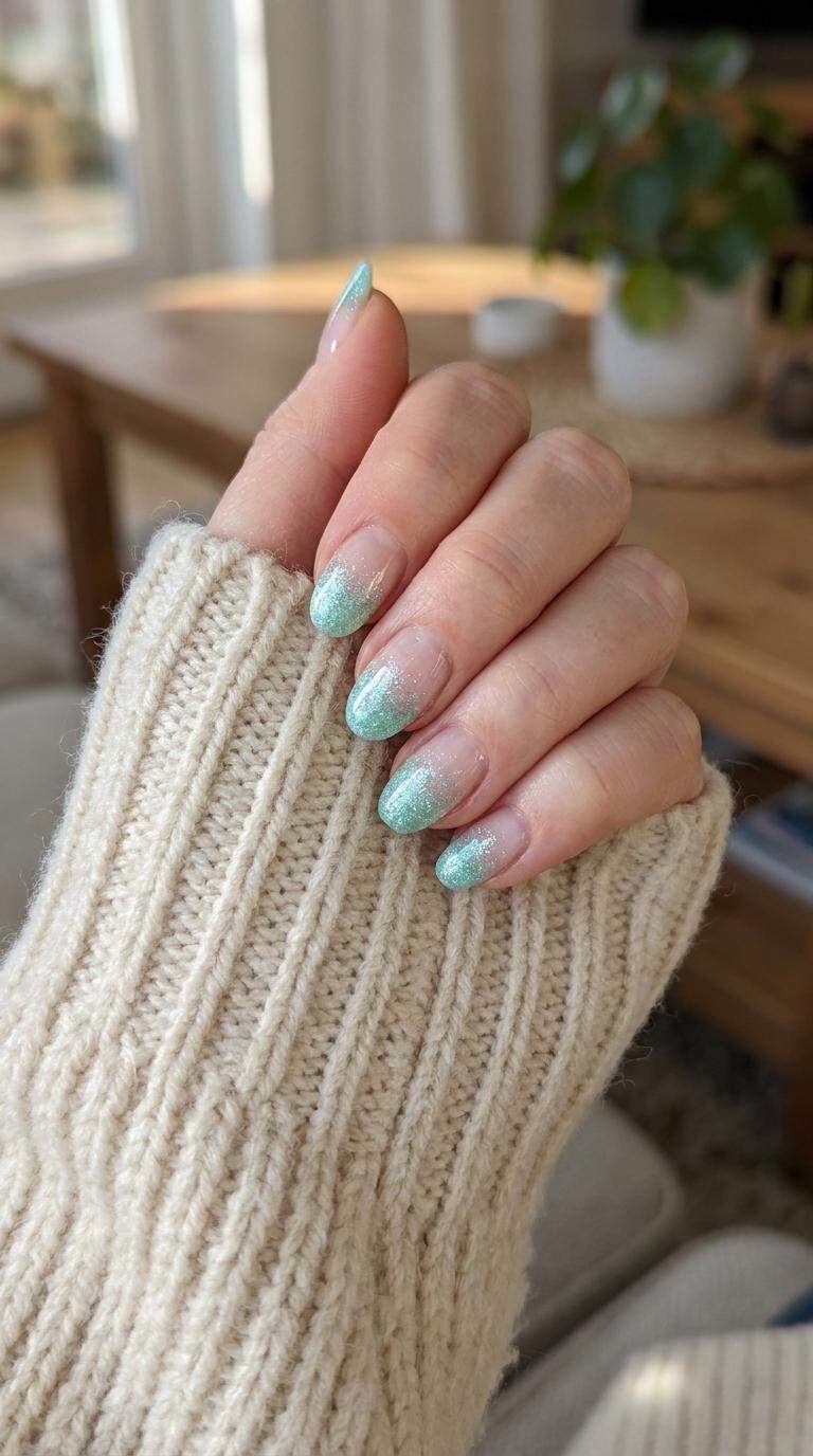 Icy Mint Green Glitter Tips