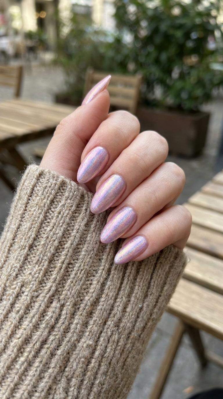 Iridescent Pink Holographic Nails
