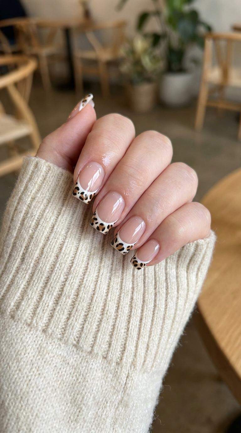 Jaguar Print French Nail Tips