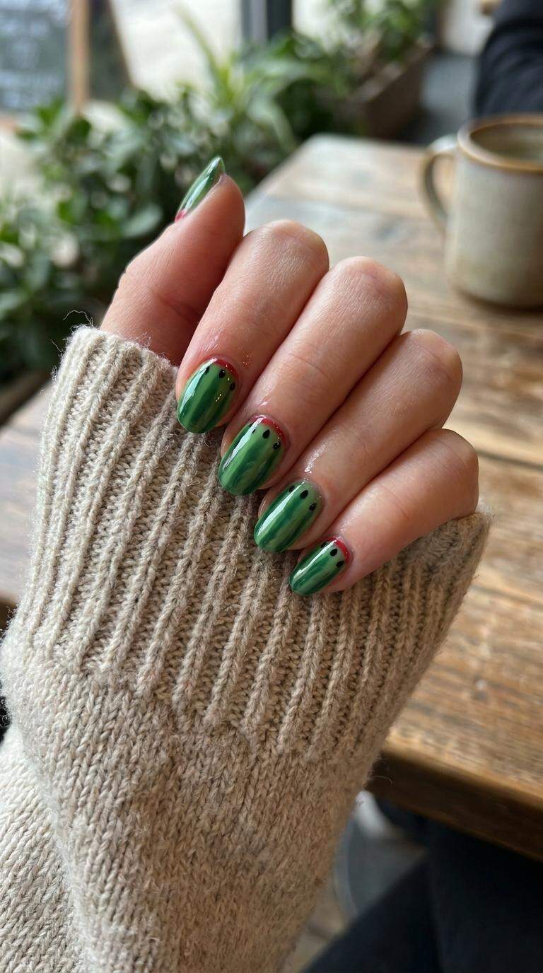 Juicy Watermelon Green Nails