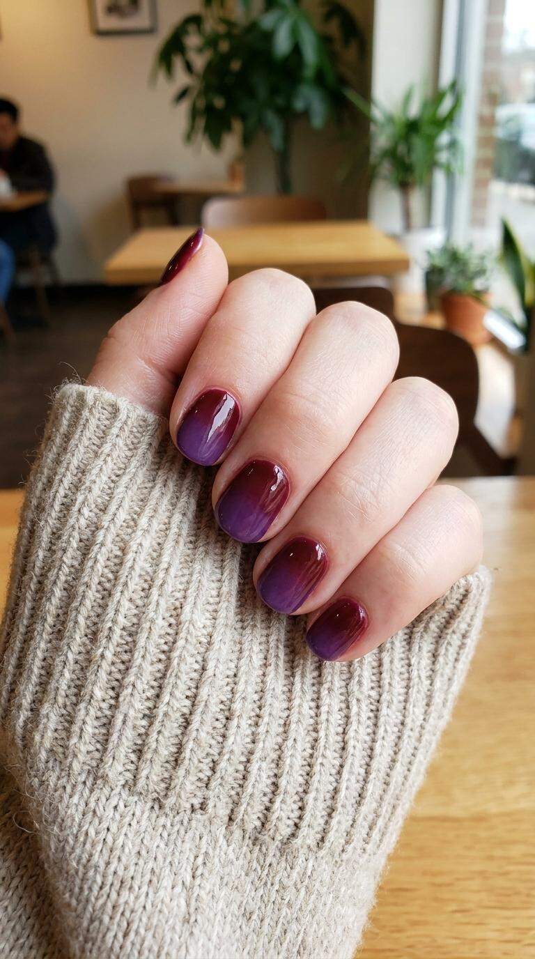 Maroon and Purple Ombre Nails