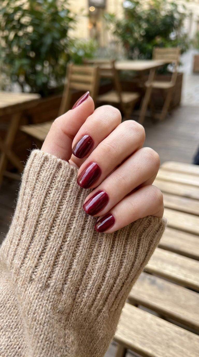 Maroon and Red Striped Nails