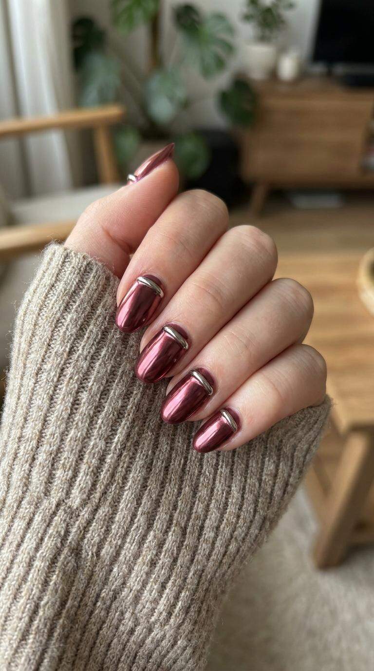 Maroon Chrome Nail Rings