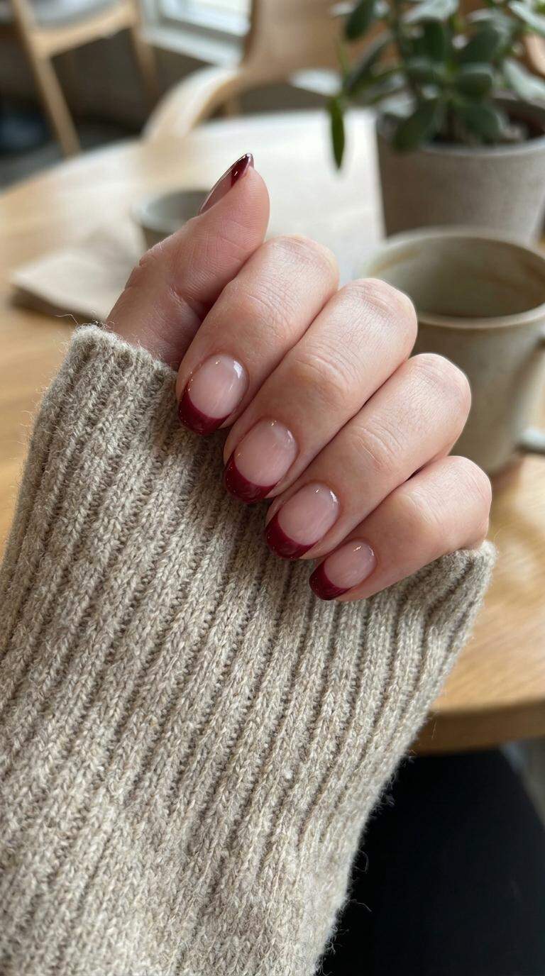 Maroon French Tip Nail Art