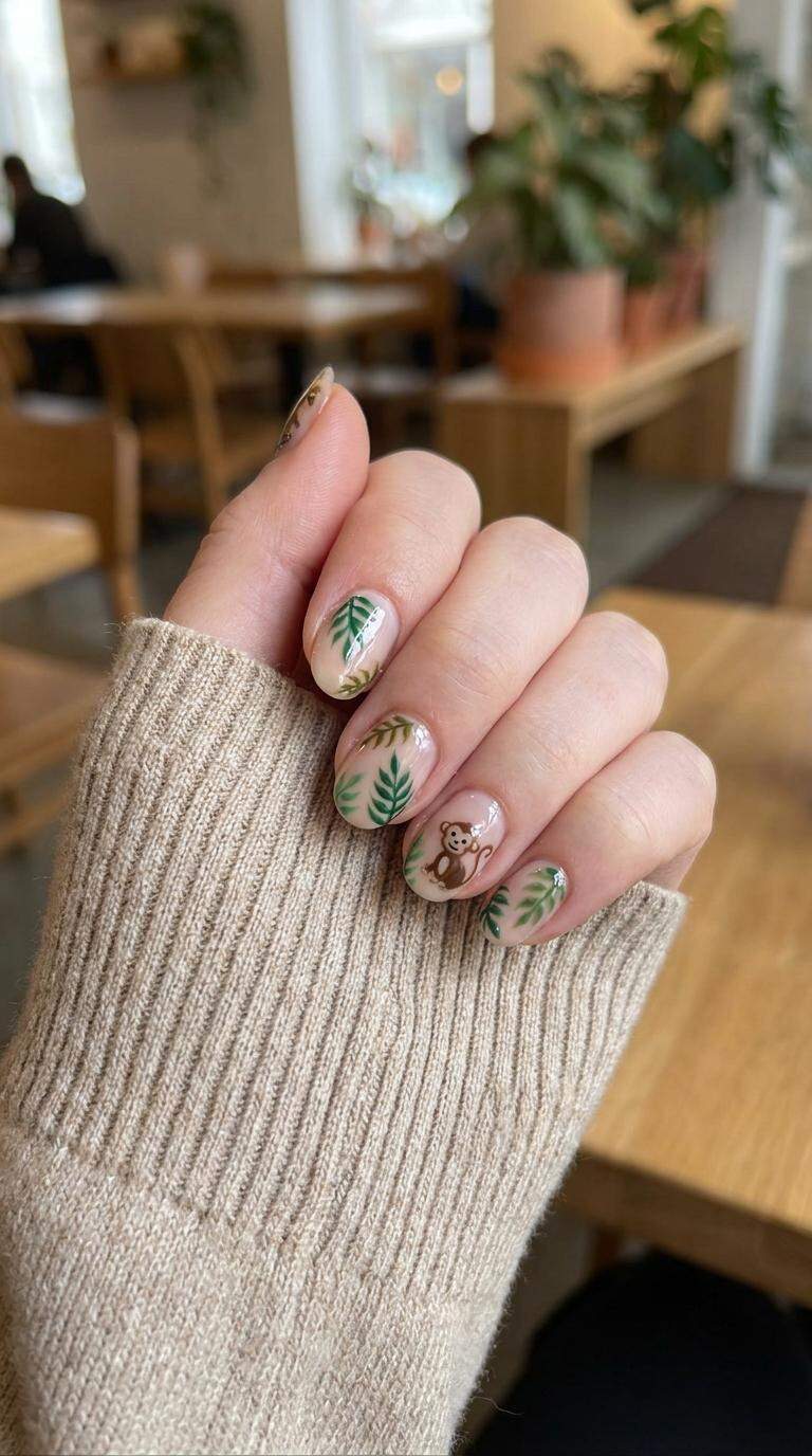 Monkey Leaf Pattern Nails