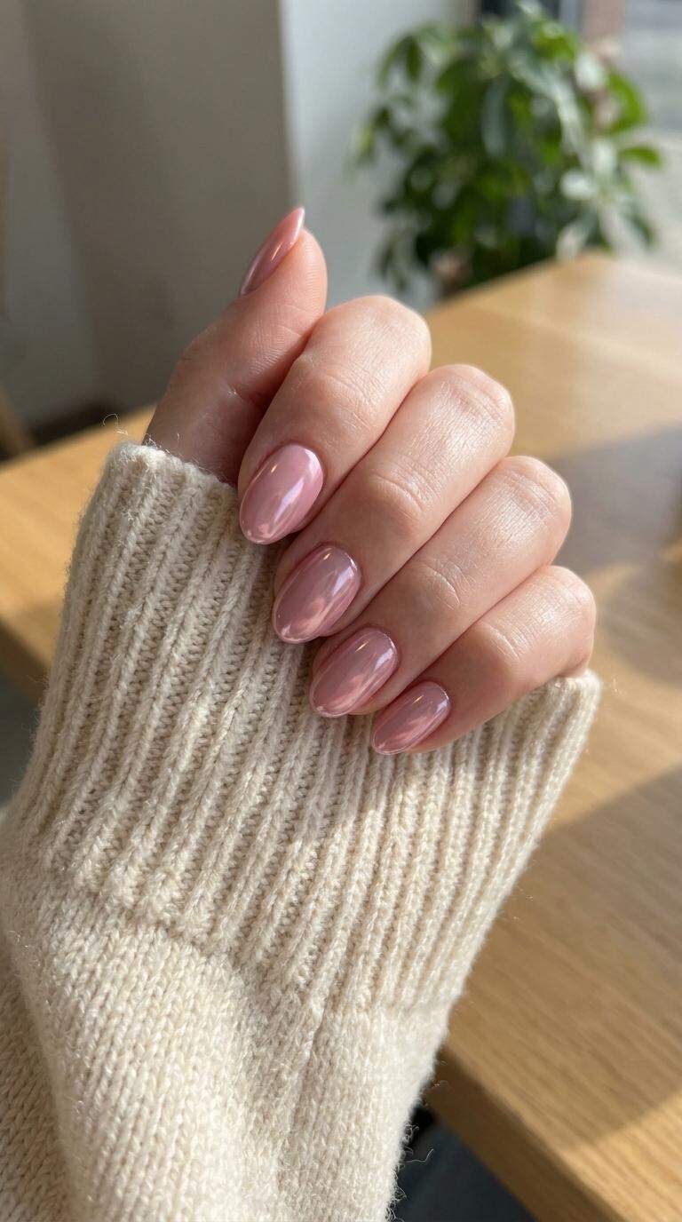 Pale Pink Chrome Nails