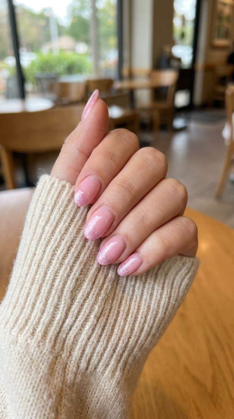 Pastel Pink Glitter Tips
