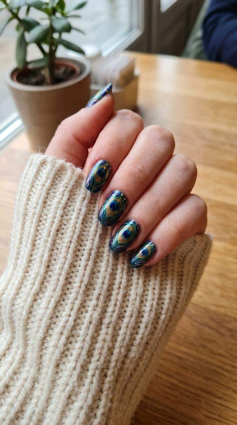 Peacock Feather Nail Art
