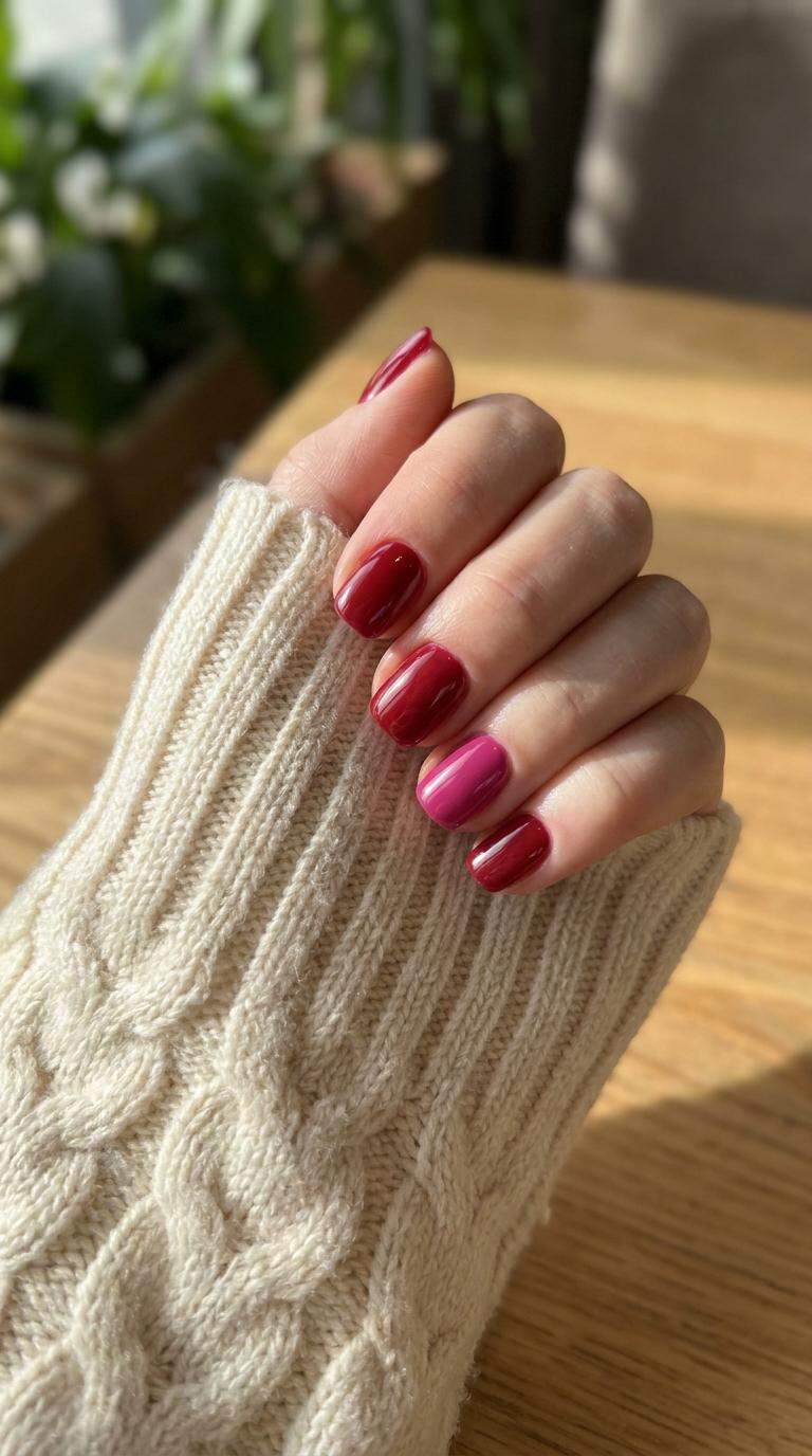 Pink and Red Accent Nails