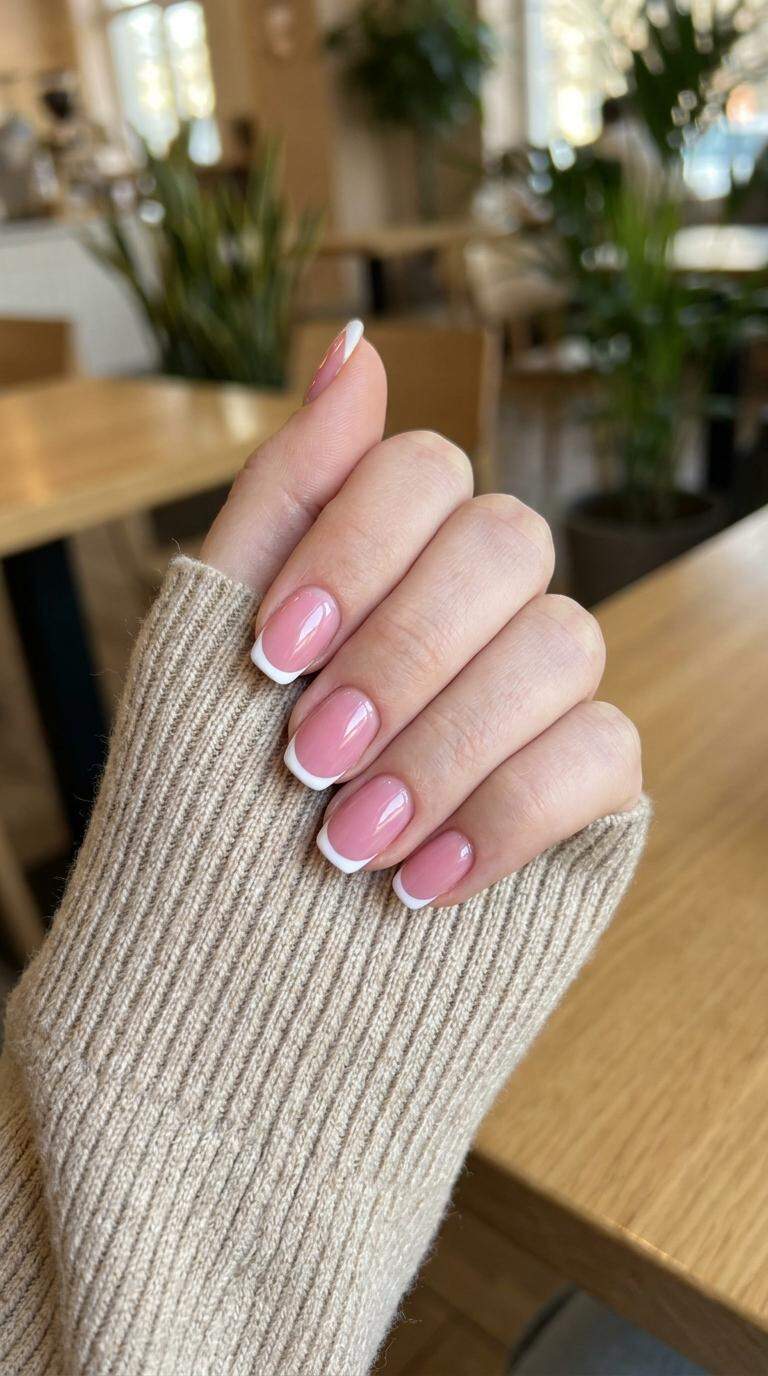 Pink Base French Tip Nails
