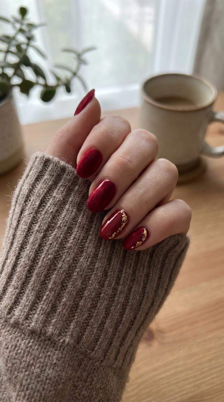 Red Velvet Nails with Gold