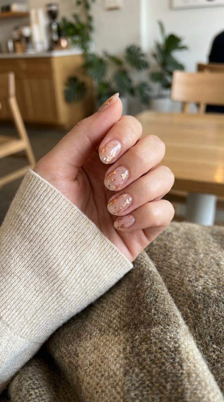 Rose Gold Leaf Nails