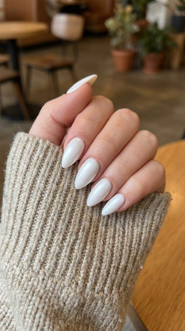 Satin White Stiletto Nails