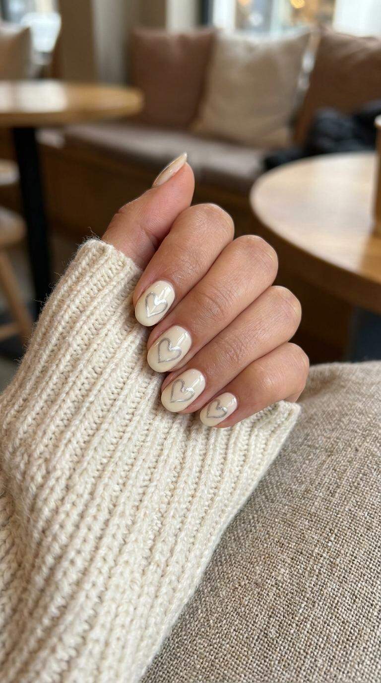 Silver Heart on Cream