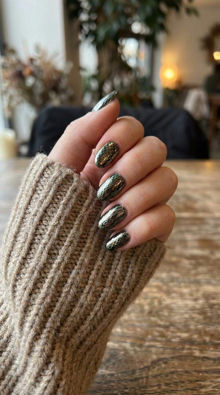 Snake Skin Chrome Nail Design