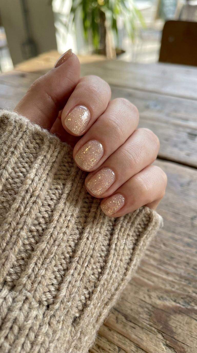 Soft Golden Glitter Nails
