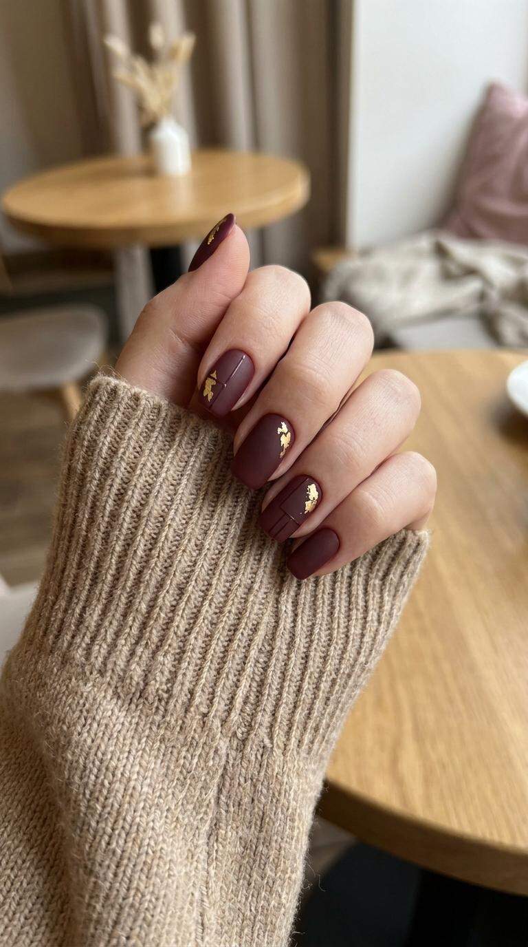 Sophisticated Matte Burgundy Nail Art