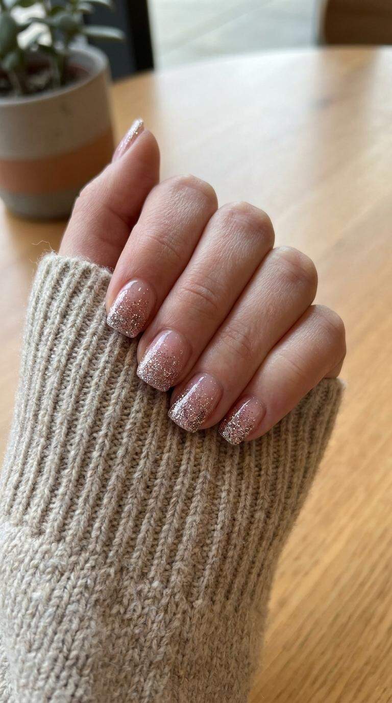 Square-Shaped Glitter Ombre Nail Art