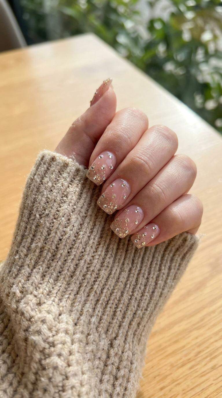 Strass Studded Square Fake Nail