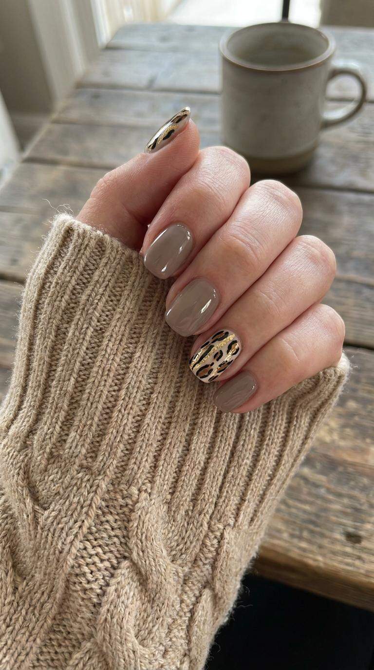 Striped Leopard Accent Nails
