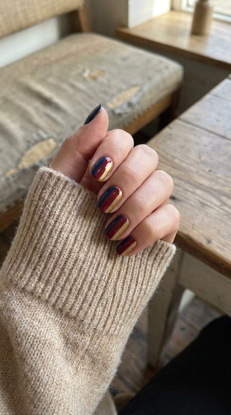 Striped School Color Nails