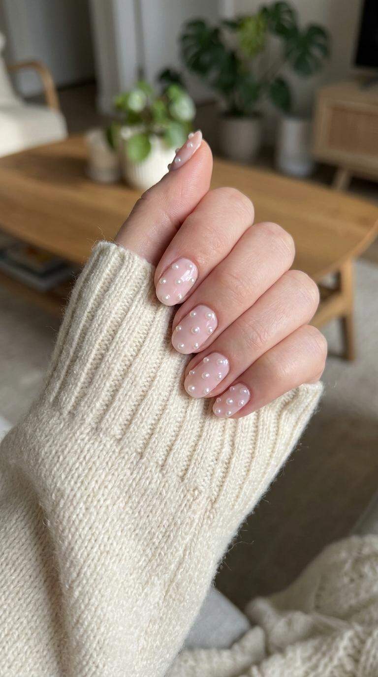 Stunning Pearl Polka Dot Nail