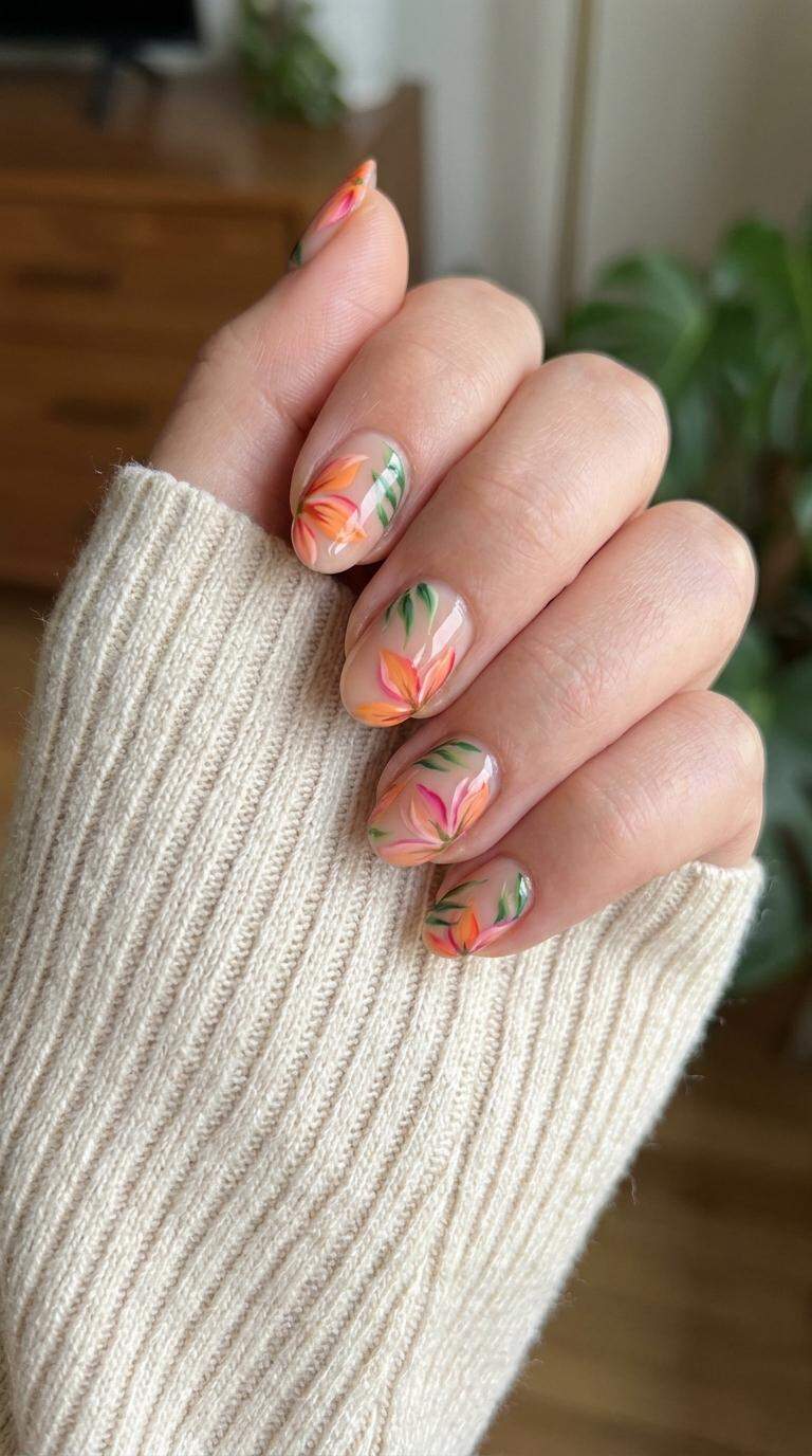 Tropical Flower Petal Nails