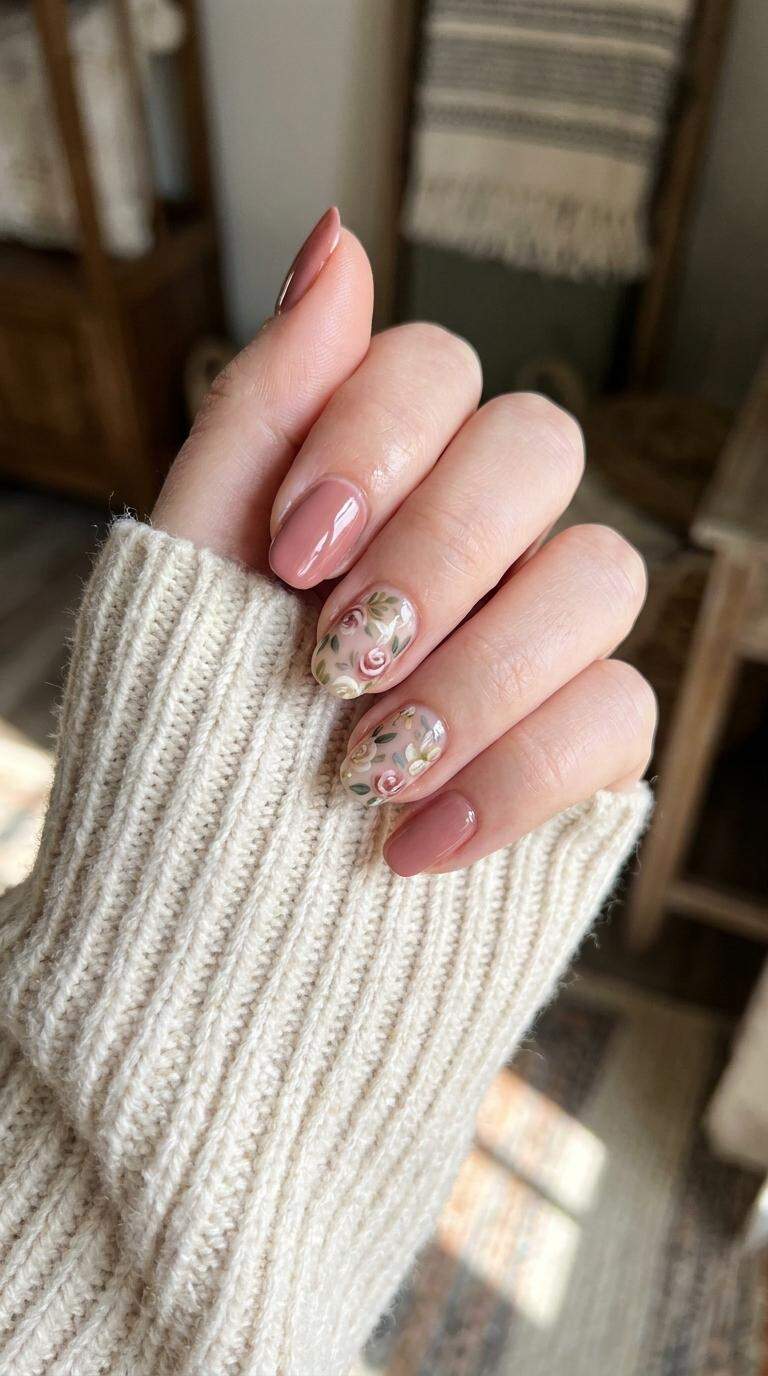 Vintage Floral Accent Nails