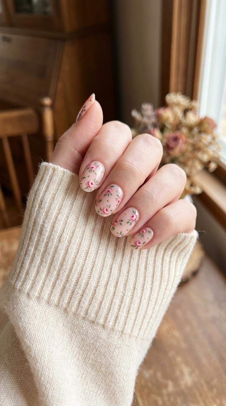 Vintage Floral Pink Accent