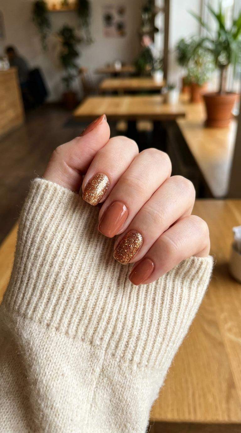 Warm Glitter Accent Nails