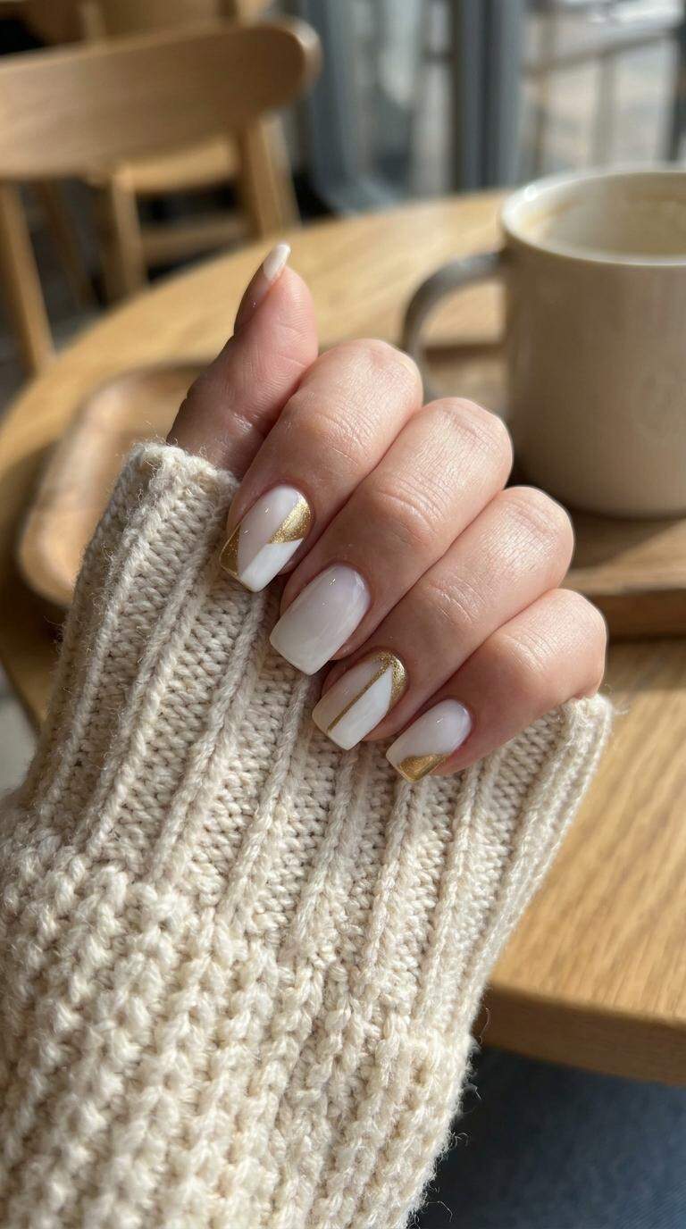 White and Gold Asymmetrical Square