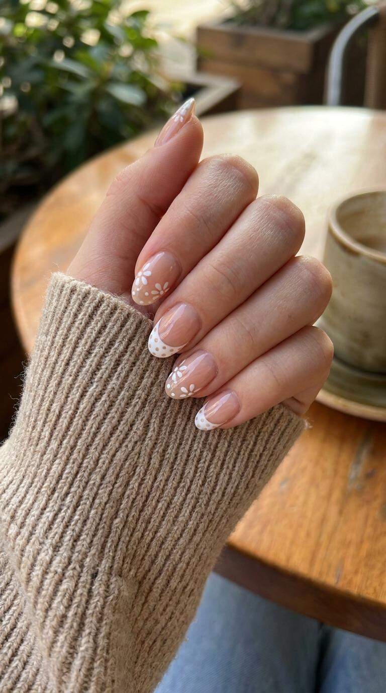White Floral Polka Dot Tips