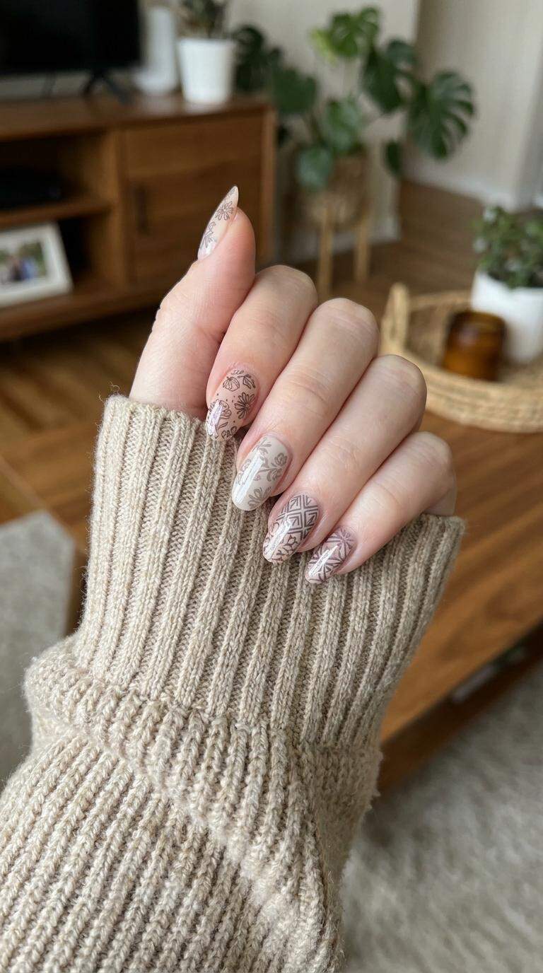 Acrylic Nails with Stamped Patterns