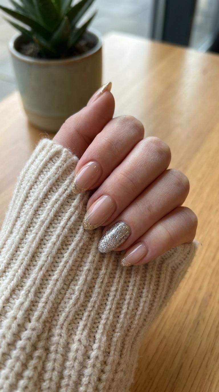Almond Nails with Glitter Accents