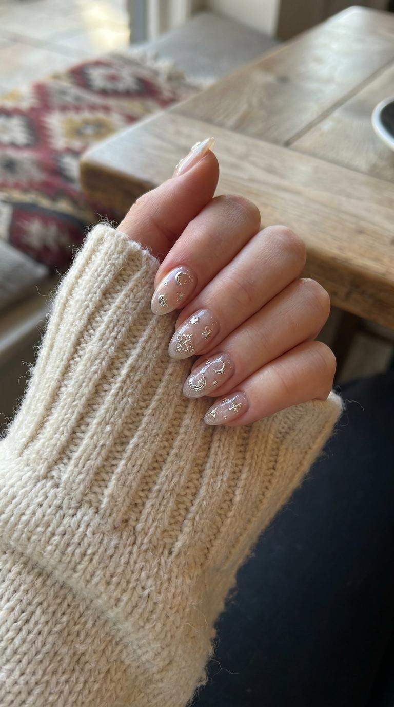 Almond-Shaped Silver Charm Nails