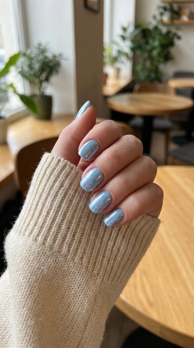 Baby Blue Chrome Nails