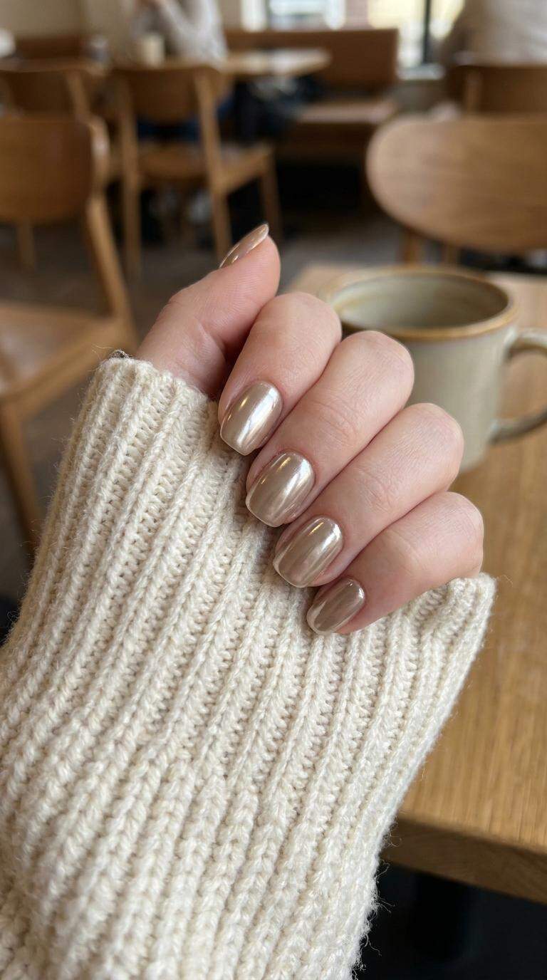 Beige Chrome Nails