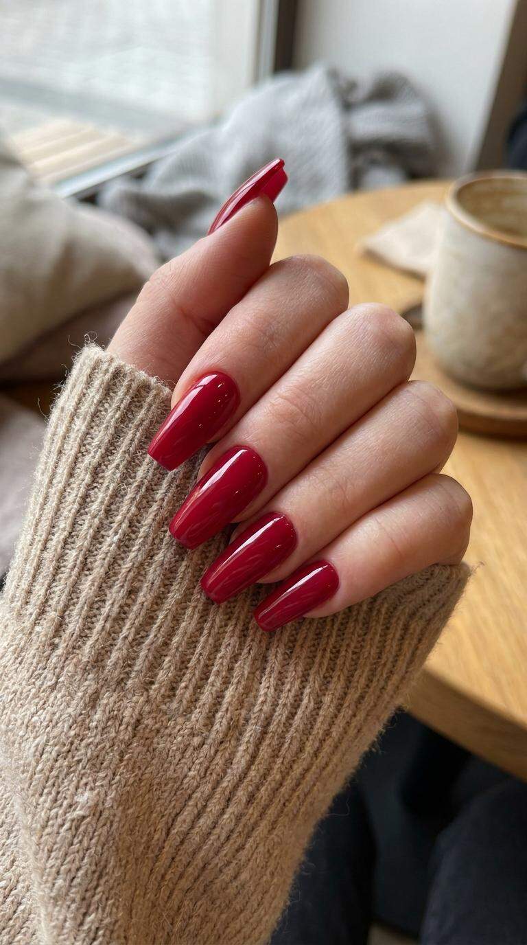 Bold Red Coffin Nails