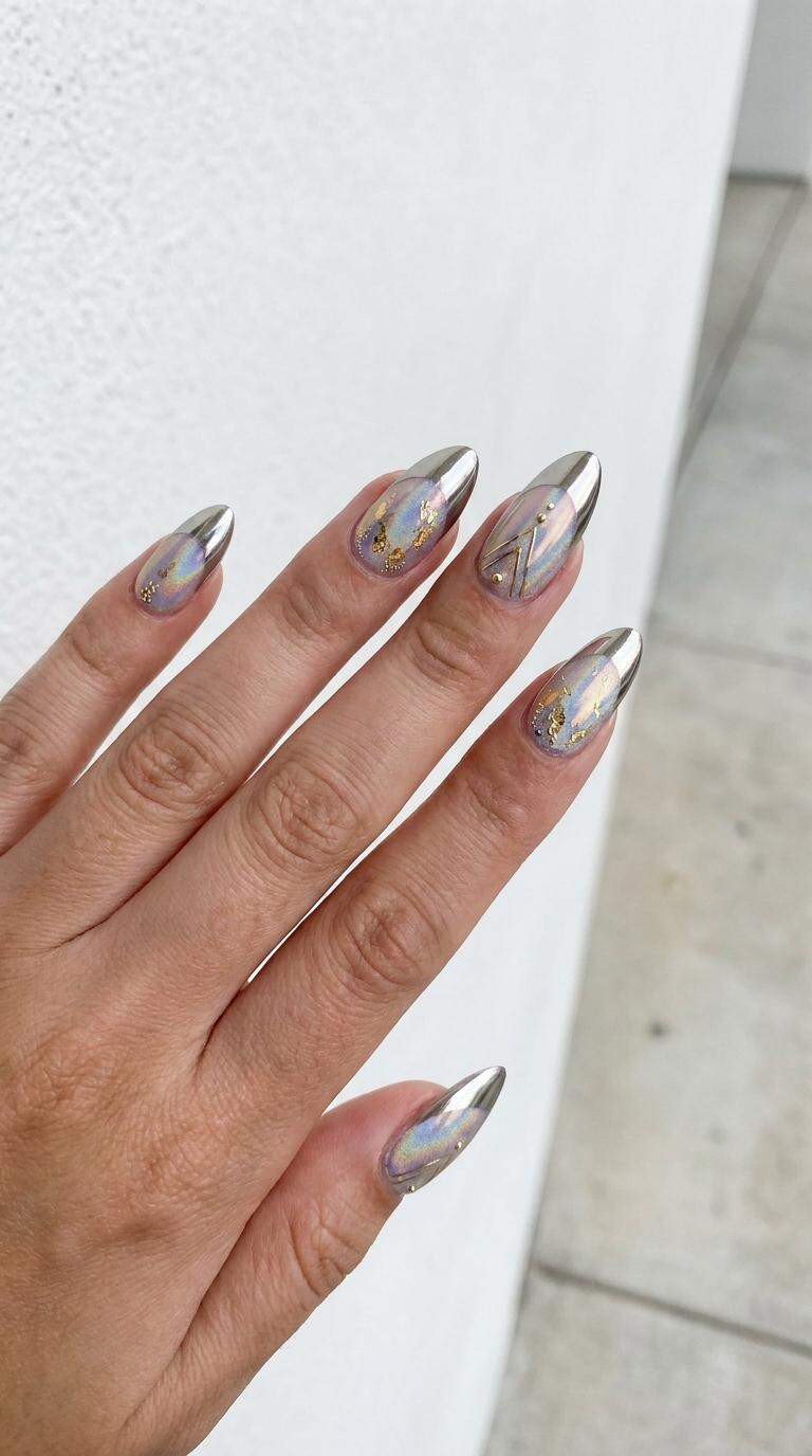 Chrome Nail Tips with Holographic