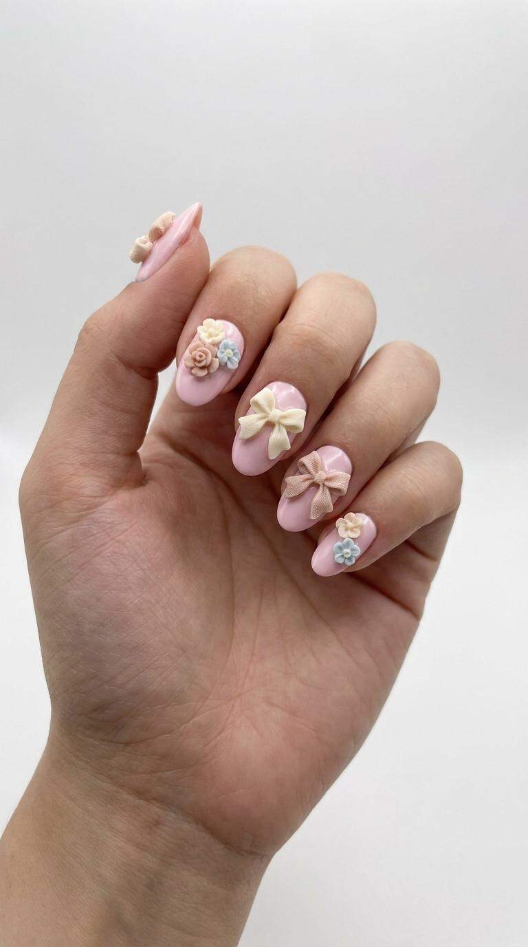 Delicate Floral Nail Bow