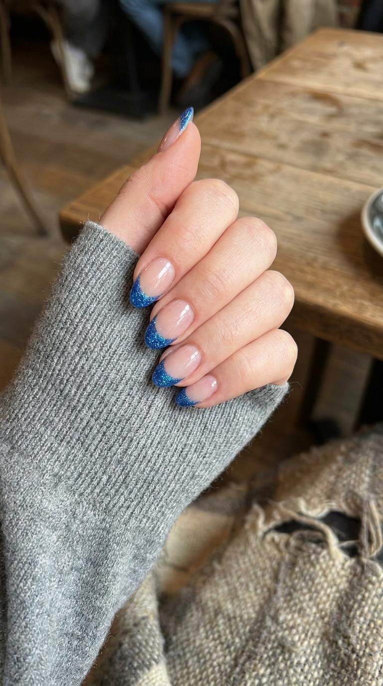 Electric Blue Glitter Tips
