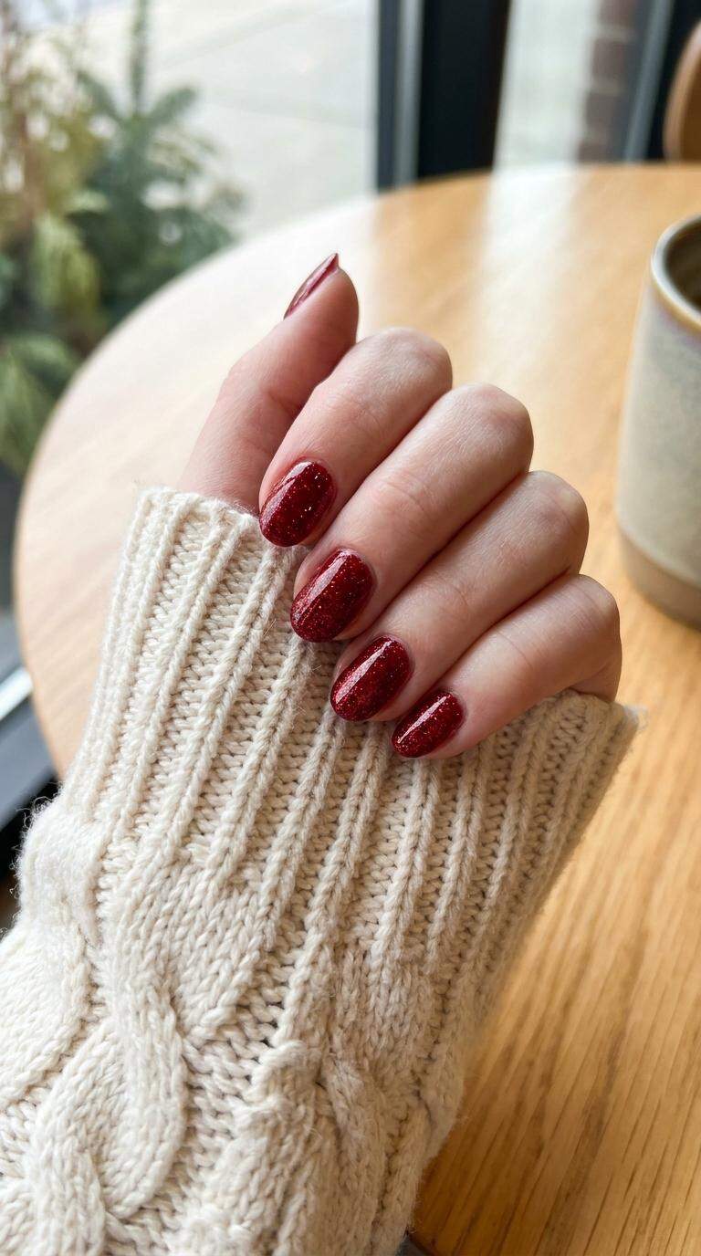 Elegant Red Glitter Nails