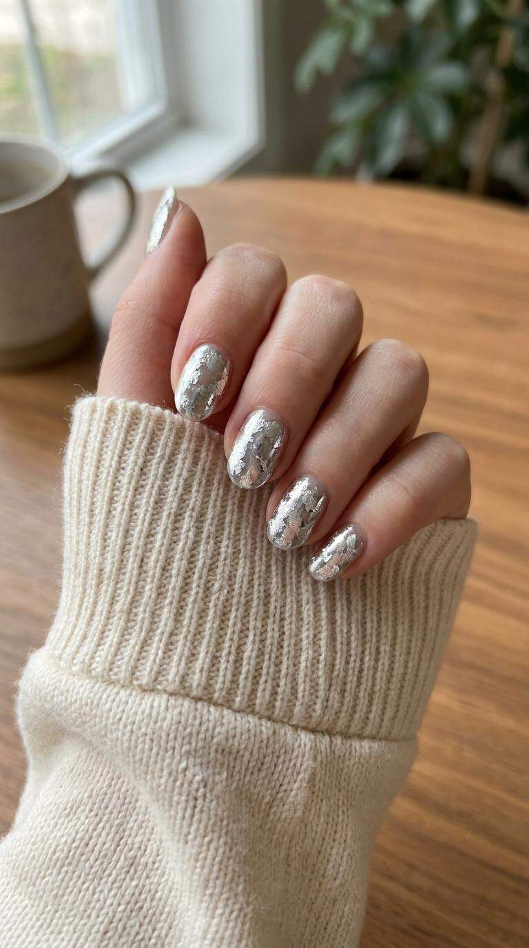 Elegant Silver Foil Nails