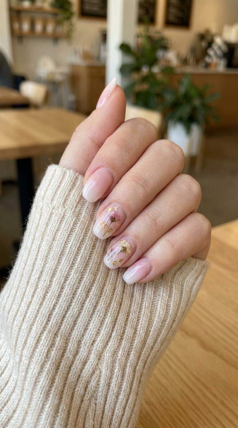 Floral Accent Ombre Nails