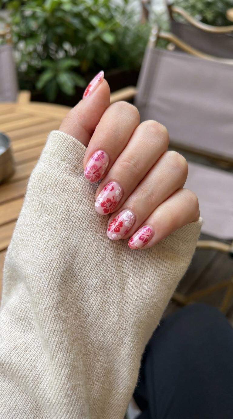 Floral Hibiscus Nail Art