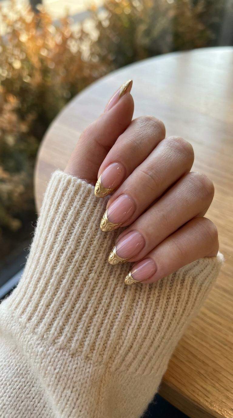 French Tip Gold Nail Art